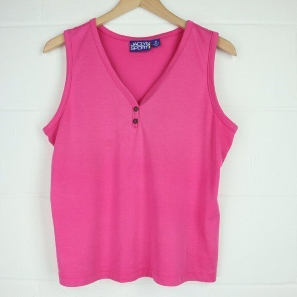 Vtg Jaclyn Sport Tank Top Size M Loose Crop Button Henley Tee Shirt 80s USA Med
